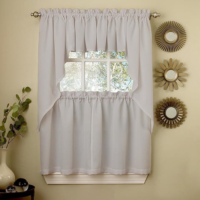 Sweet Home Collection 5 Pc Kitchen Curtain Set-Valance Swag Choice of 24" or 36" Tier Pair, Ribcord Gray