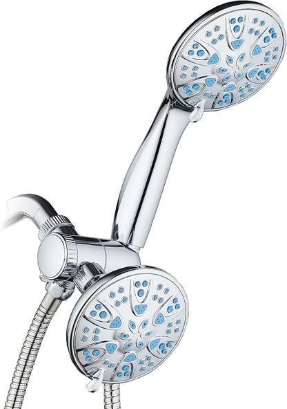 AquaDance Antimicrobial/Anti-Clog High-Pressure 30-setting Dual Head Combination Shower with Microban Nozzle Protection From Growth of Mold, Mildew & Bacteria for a Healthier Shower – Aqua Blue