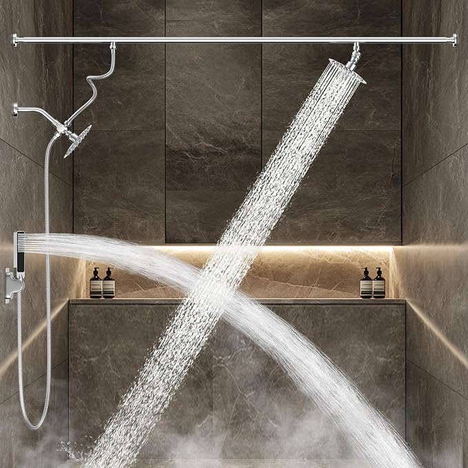 Dual Shower Head for Couples with 6-Mode Diverter, Polished Chrome | 304 Stainless Steel, Adjustable High Pressure Double Shower Head, Couples Gift, Renter-Friendly, Fits 53"-74" Wide Bathrooms
