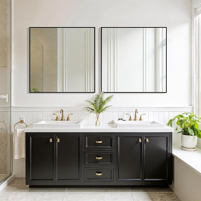 FICTOR Bathroom Vanity Mirror for Over Sink, 30" x 30", Black | Anti-Rust Frame, Shatterproof Tempered Glass, Vertical/Horizontal Wall Mounted Mirror for Bedroom, Entryway, Living Room