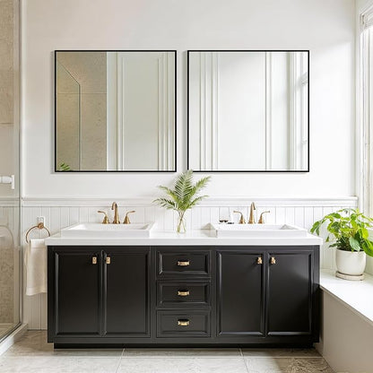 FICTOR Bathroom Vanity Mirror for Over Sink, 30" x 30", Black | Anti-Rust Frame, Shatterproof Tempered Glass, Vertical/Horizontal Wall Mounted Mirror for Bedroom, Entryway, Living Room