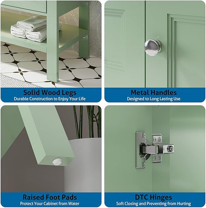 eclife 48" Bathroom Vanity with Sink Combo, Modern Painted Vanities Cabinet w/Wide Opening Storage Shelf, 2 Drawers, Soft Closing Doors and Undermount White Sink Faucet Drain, Green