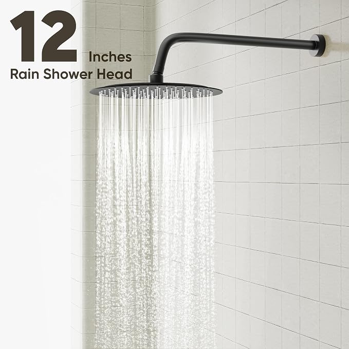 Gabrylly Black Shower System, Pressure Balance Shower Faucet Set, 12" Stainless Steel Rain Shower head with 5-Mode Handheld Shower Spray Combo,High Pressure Rainfall Shower Head Set, Matte Black