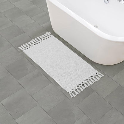 French Connection Nellore Bathroom Rugs, Woven and Beaded, Durable Bath Rugs, Thick Bath Mats for Bathroom and Shower Rugs,20" x 38", White