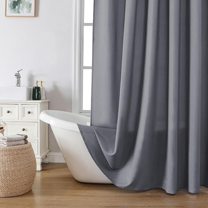Zora Grey Shower Curtain for Bathroom, Fabric Shower Curtain - Soft Cloth & Hotel Spa Quality, Water Repellent Bath Curtain, Washable Shower Curtain Set with 12 Hooks, Grommet Top, 72Wx72L