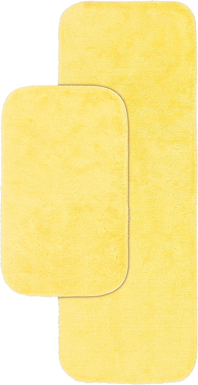 Garland Rug Traditional Nylon Washable Rubber Ducky Yellow 2 Bath Rugs (21" X 34", 22" X 60") - Soft, Absorbent, and Stylish for Your Bathroom