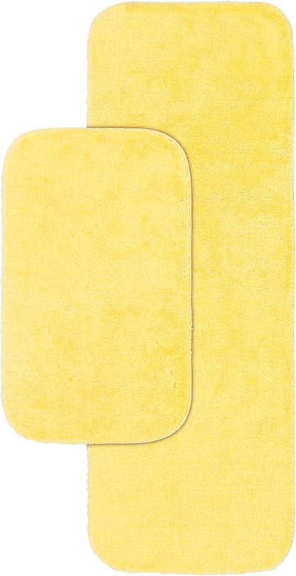 Garland Rug Traditional Nylon Washable Rubber Ducky Yellow 2 Bath Rugs (21" X 34", 22" X 60") - Soft, Absorbent, and Stylish for Your Bathroom