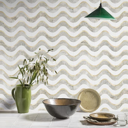 Vamos Tile Peel and Stick Backsplash Seamless Tile,Beige+White+Gold,10 pcs | Stick on Backsplash for Kitchen and Bathroom, PVC Mix Metal Gold Self Adhesive Wall Tiles,11.8''x10.15''