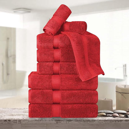 Superior Egyptian Cotton 800 GSM Plush & Absorbent, 9 Piece Set, Red | Quick Dry, Soft Luxury Towel Set, Bath Essentials, Guest Bath, Spa, 3 Bath, 3 Hand, 3 Face Towel, Madeline Towels