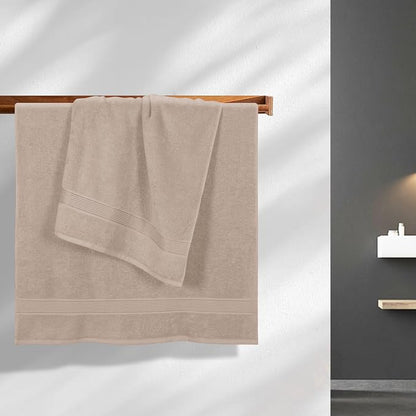 Cotton 2 Pack Oversized Bath Towel Set 28x55 inches, Large Bath Towels, Ultra Absorbant Compact Quickdry & Lightweight Towel, Ideal for Gym Travel Camp Pool - Tan