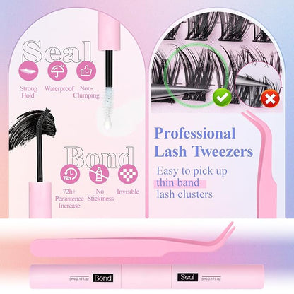 Fairy Lash Clusters Kit Wispy Eyelash Clusters DIY 8-16mm Manga Lash Clusters Eyelash Extension Kit 192pcs Individual Lashes Natural Lash Extension Kit with Lash Bond and Seal, Lash Tweezers by Wtvane
