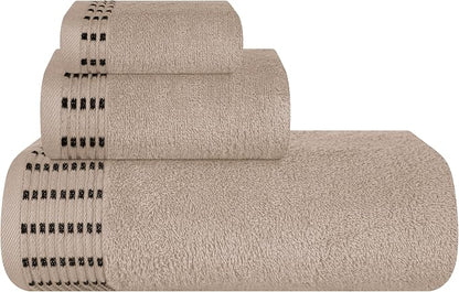 Ultra Soft 3 Pack Cotton Towel Set, Contains a Bath Towels 28x55 inch, a Hand Towels 16x24 inch & a Wash Cloths 12x12 inch, Ideal Everyday use, Compact & Lightweight - Tan