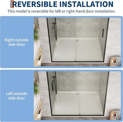 Framed Bypass Shower Door 44-48 inch W×72 inch H, Aluminum Structure with Dual Sliding Panels, 6mm Coated Tempered Glass, Matte Black Finish, Space-Saving Easy-Glide Bathroom Door