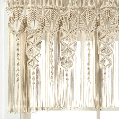 Lush Decor Boho Macrame Textured Cotton Valance, 50" W x 20" L, Neutral - Boho Kitchen Curtains & Wall Decor - Macrame Valance - Bathroom Window Curtains