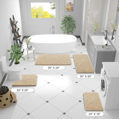 OLANLY Large Bathroom Rugs 59x35, Extra Soft Absorbent Chenille Bath Rugs | Beige, Quick-Drying Rubber Backing, Machine Washable Bath Mat for Bathroom Floor, Tub and Shower, Home Decor Accessories
