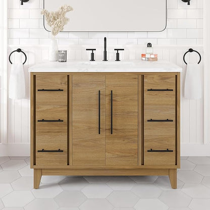 Graham 42 in. Oak Single Sink Bath Vanity with Arabescato Engineered Stone Top and Undermount Porcelain Sink