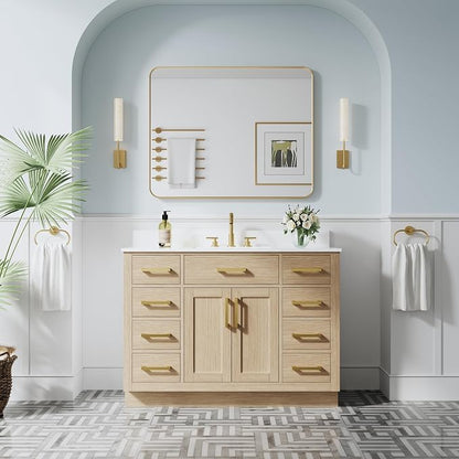 48-Inch Bathroom Vanity with Sink W/ 2 Doors & 8 Drawers & 1 Flip Drawer, Oak Vanity W/Brushed Gold Handles