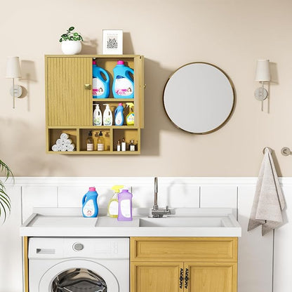 Bathroom Wall Cabinet,Wooden Medicine Cabinet with Fluted Doors Over The Toilet Storage Cabinet with Adjustable Shelf for Bathroom,Wood