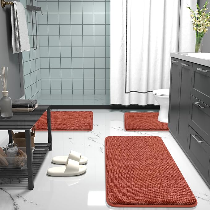OLANLY Memory Foam Bathroom Runner Rugs 44x24, Long Mats, Rustic Terracotta | Soft Quick Dry Bath Rugs, Non-Slip, Absorbent Machine Washable Mat for Bathroom Floor, Tub and Shower, Home Decor Accessories