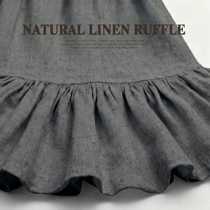 Farmhouse Shower Curtain Ruffle Linen Flax Dark Gray 72" W x 72" L | Linen Fabric, Farmhouse Boho, Bottom Ruffle, Rustic, Country, Natural Look, Washable, Shower Curtain for Bathroom Bathtub
