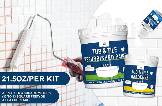 XUDOAI Bathtub Refinishing Kit Gloss White 21.5oz Tub Paint Reglazing | Tub and Tile Refinishing Kit with Tools, Paint for Bathroom/Kitchen/Shower/Porcelain/Sink/Ceramic