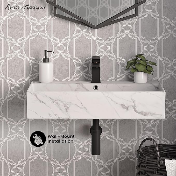 Claire 22” Rectangle Wall-Mount Bathroom Sink in White Marble
