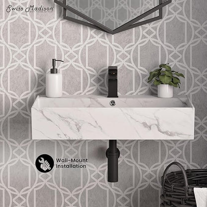 Claire 22” Rectangle Wall-Mount Bathroom Sink in White Marble