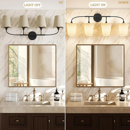 Morauroral Bathroom Light Fixtures Over Mirror, 4 Light Vanity Light for Bathroom, Black Vanity Light Fixtures with Fabric Linen Shade, E26 Socket Sconce Wall Decor(ETL Listed)