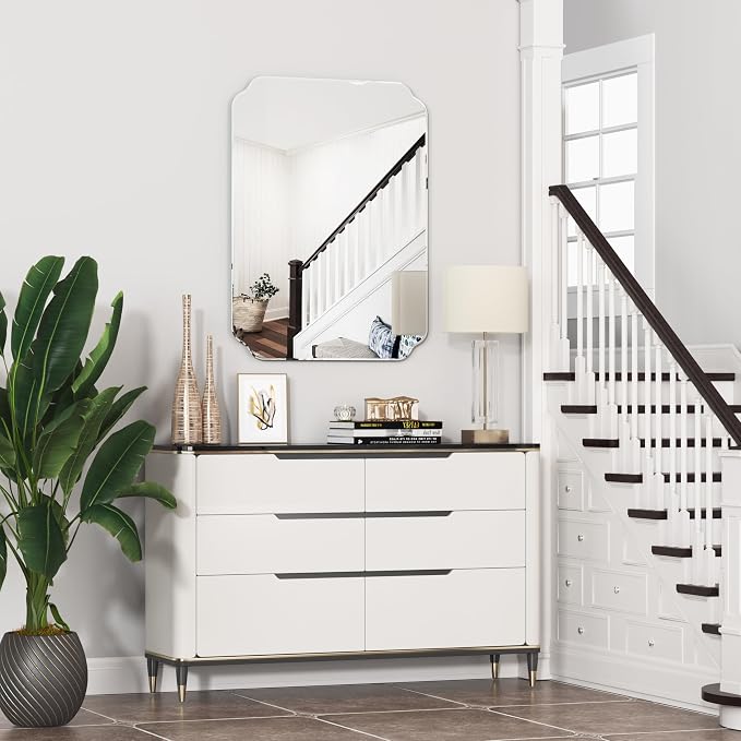 24x32 Inch Bathroom Mirrors for Over Sink, Frameless Mirrors for Wall | Beveled Bathroom Mirror, Bathroom Vanity Mirror for Bedroom Living Room Entryway Home Decor