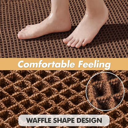 MIULEE Set of 2 Waffle Bathroom Rugs Boho Bath Mat Mocha 20x32 Inch | Non Slip, Super Absorbent, Washable, Ultra Soft, Rubber Backed Bath Rugs for Bathroom Floor Tub Shower
