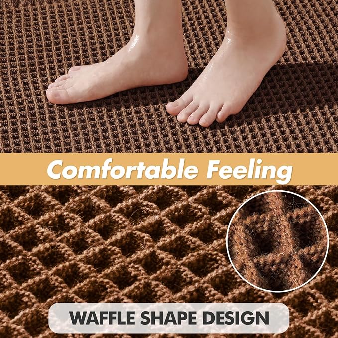 MIULEE Set of 2 Waffle Bathroom Rugs Boho Bath Mat Mocha 17"x24"+20"x32" | Non Slip, Super Absorbent, Washable, Ultra Soft, Rubber Backed Bath Rugs for Bathroom Floor Tub Shower