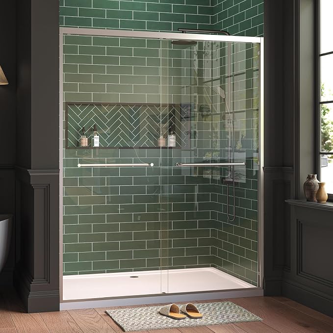 Garvee 56-60"W x 72"H Sliding Shower Door 1/4" Tempered Glass Double Bypass Enclosure with Trimmable Width and Easy Clean Nano Coating Matte Silver