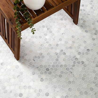MSI Arabescato Carrara Honed Marble Tile for Kitchen Backsplash, Wall Tile for Bathroom, Accent Wall Tile, and Shower Wall Tile, 11.1 in. X 11.5 in. Mesh-Mounted Mosaic Tile, (8.9 sq. ft.)