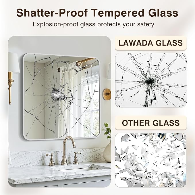 Vanity Bathroom Mirror, 30”x30” Silver Bathroom Mirror for Over Sink | HD Tempered Glass, Anti-Rust Frame, Wall Mirrors for Bathroom Sink, Living Room, Entryway, Bedroom