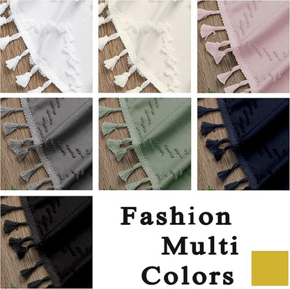 Extra Long Black Boho Shower Curtain, Chic Tufted Chevron Striped Textured Fabric Cloth Shower Curtains with Tassel for Bathroom, Soft Hotel Style Farmhouse, Machine Washable, 72x84