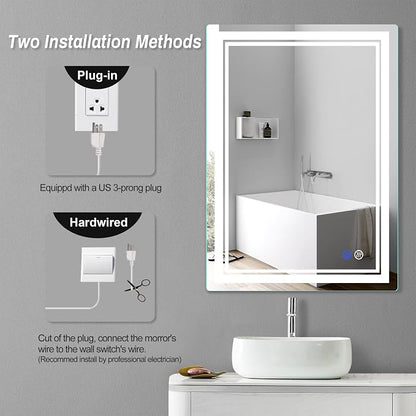 28"x 20" LED Bathroom Mirror Vanity Mirror | Anti-Fog+Dimmable+Color Temperature Adjustable+Switch-held Memory Led Wall Mirror for Bathroom, Vanity (Vertical/Horizontal)