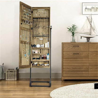 SRIWATANA Jewelry Armoire Cabinet, Solid Wood Standing Jewelry Organizer with Full Length Mirror (Carbonized Black) | Free-Standing Jewelry Armoire; Large Capacity Mirror Organizer with Lockable Door & Sturdy Base