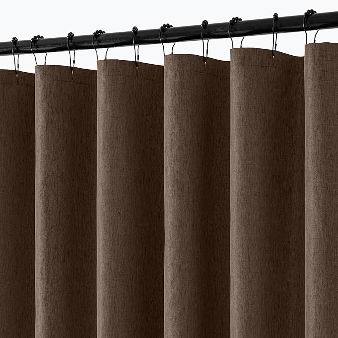 ANRODUO Extra Long Linen Shower Curtain, 84 Inch Long Fabric Shower Curtain Set with 12 Metal Hooks, Waterproof & Heavy Duty Polyester, Button Hole Design, Machine Washable for Bathroom, 72x84, Brown