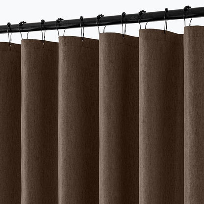 ANRODUO Brown Linen Textured Fabric Shower Curtain Set - W72xL72 | Farmhouse Shower Curtain with 12 Metal Hooks, Waterproof Heavy Duty, Button Hole Design, Machine Washable for Bathroom