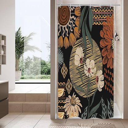 Dark Floral Shower Curtain, Boho Vintage Botanical Fabric Curtain, 36 x 72 | Boho Chic Floral, Vintage Botanical, Modern Farmhouse, Eclectic Rustic, Colorful Flowers, Fabric Shower Curtain