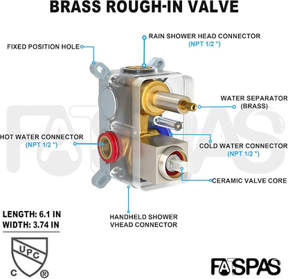 Brushed Nickel Shower System with 12-Inch Rain Showerhead and Handheld | Innovative air-injection technology for low pressure, high-flow rate up to 3.22 GPM ensuring powerful consistent stream
