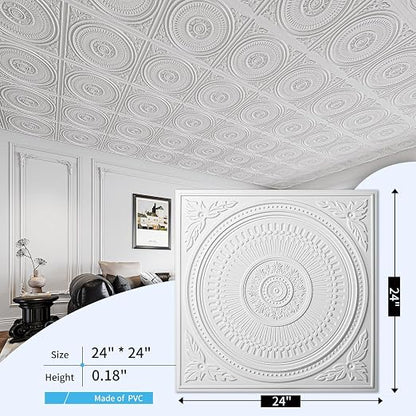 Art3d 12-Pack 2 x 2 ft Drop Ceiling Tiles for Interior Decor, White | PVC, Waterproof, Lightweight, Shatterproof, Anti-Fade, Compatible with Grid System, Ideal for Kitchen, Bathroom, Basement