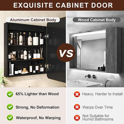 24 x 30 Inch LED Medicine Cabinet with Mirror, Recessed or Surface Mount, Soft Close Hinges, Adjustable Shelves, Silver