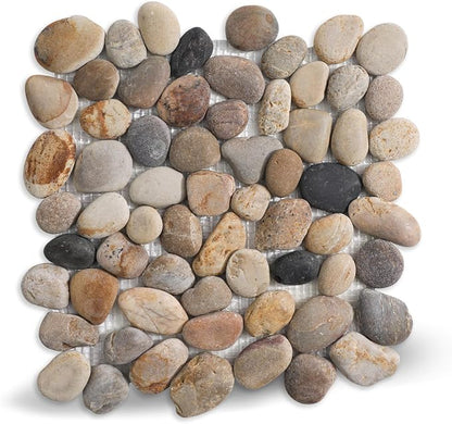 Pebble Tile for Shower Floor, Brown Stone Pebble Mosaic Tile Tumbled | Slip-resistant Pebble for Bathroom, Kitchen, Shower Floors, Walls & Outdoor Areas, Mesh-Backed Easy to Install, 5 SqFt