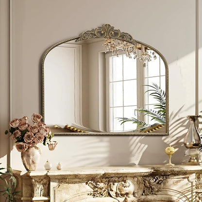 Micasso Vintage Gold Arched Mirror: 36"x29" Baroque Antique Wall Mirror | Traditional Ornate French Decorative Wall Mirror for Bedroom/Bathroom/Entryway/Hallway/Dresser/Vanity/Mantel/Nightstand