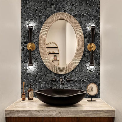 Black Tile Backsplash Pebble Tile Metal Mosaic Tiles for Kitchen Backsplash Bathroom Shower Floor【5 Sheets】