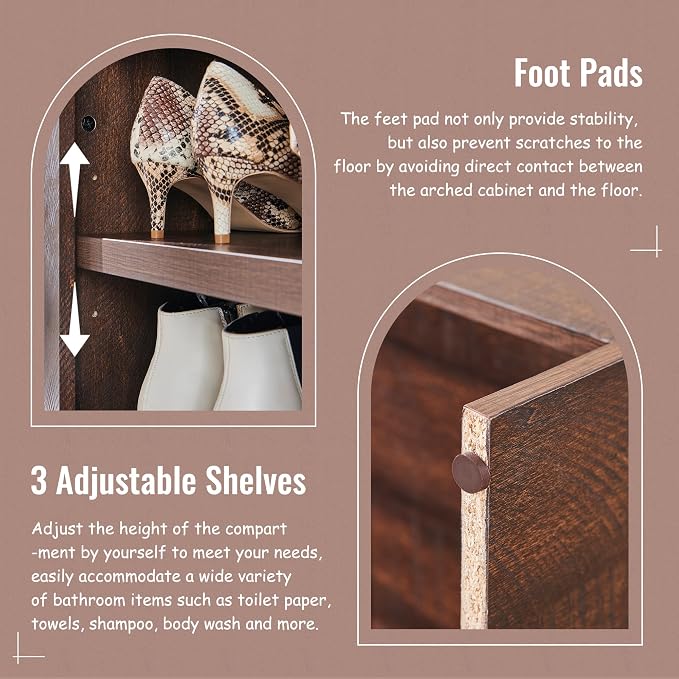IFBUY 67" Tall Arched Bathroom Storage Cabinet, 8-Tier Modern Farmhouse Storage Cabinet with Adjustable Shelves, Wood Freestanding Cabinet for Bathroom, Living Room, Entryway, Hallway (Brown)