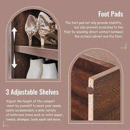 IFBUY 67" Tall Arched Bathroom Storage Cabinet, 8-Tier Modern Farmhouse Storage Cabinet with Adjustable Shelves, Wood Freestanding Cabinet for Bathroom, Living Room, Entryway, Hallway (Brown)