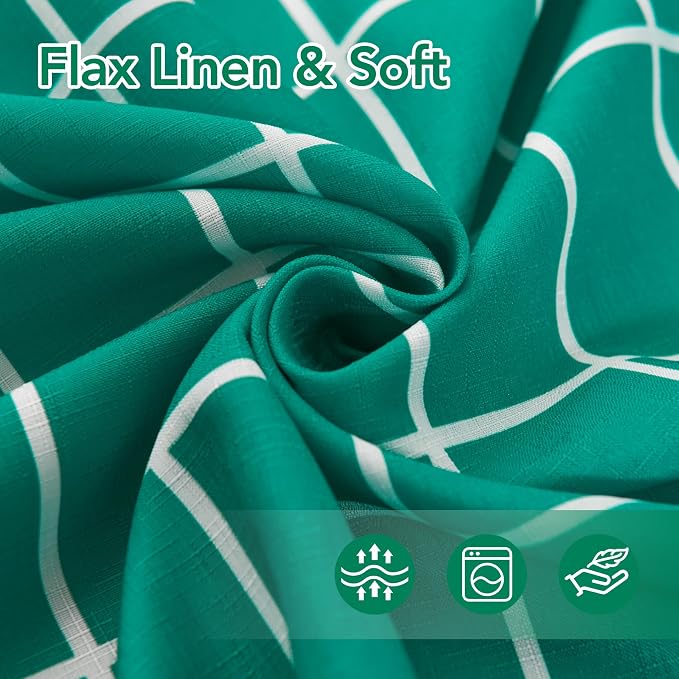 Fabric Shower Curtains for Bathroom-Cloth Modern Farmhouse Shower Curtain | 70"Wx72"L Turquoise Faux Linen Grid Minimalist Simple Rustic Neutral Guest Bathroom-Geometric Plaid Washable Hotel Quality