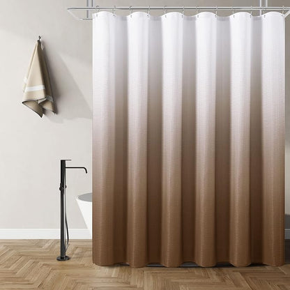 Shower Curtain 72 inches Long 6FT for Bathroom 1 Panel Brown | Ombre Waffle, Shower Curtains with Hook, Water Repellent, Boho Farmhouse, Simple Modern Bath Decor, 72x72